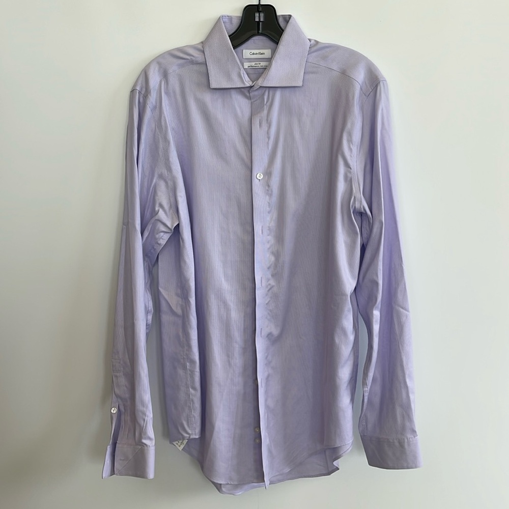 Calvin Klein Purple Dress Shirt Slim Fit Performance Non-Iron 15.5 34/35